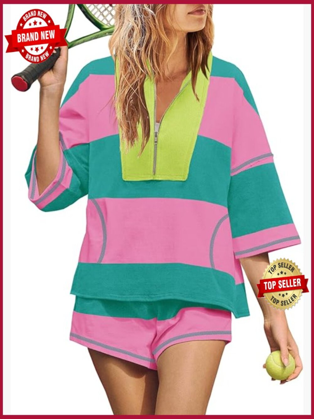 Striped 2 Piece Lounge Set Oversized Shorts Matching Workout Set